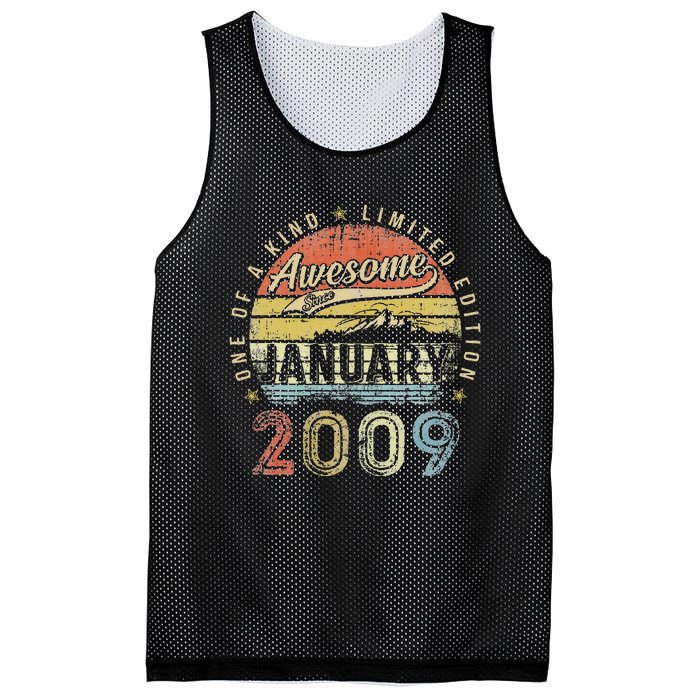 14th Birthday Gift Awesome Since January 2009 14 Year Old Mesh Reversible Basketball Jersey Tank