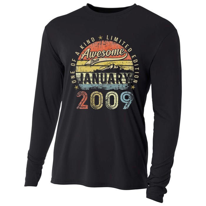 14th Birthday Gift Awesome Since January 2009 14 Year Old Cooling Performance Long Sleeve Crew