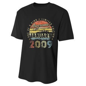 14th Birthday Gift Awesome Since January 2009 14 Year Old Performance Sprint T-Shirt