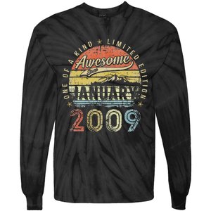 14th Birthday Gift Awesome Since January 2009 14 Year Old Tie-Dye Long Sleeve Shirt