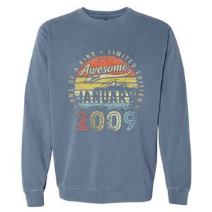 14th Birthday Gift Awesome Since January 2009 14 Year Old Garment-Dyed Sweatshirt