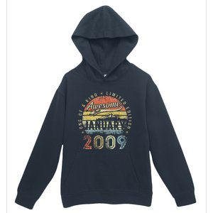 14th Birthday Gift Awesome Since January 2009 14 Year Old Urban Pullover Hoodie