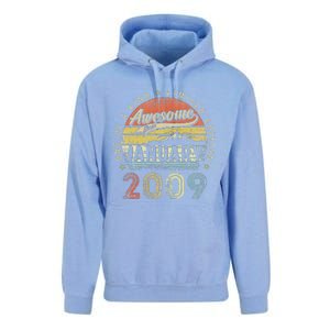 14th Birthday Gift Awesome Since January 2009 14 Year Old Unisex Surf Hoodie