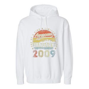 14th Birthday Gift Awesome Since January 2009 14 Year Old Garment-Dyed Fleece Hoodie