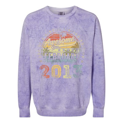 10th Birthday Gift Awesome Since February 2013 10 Year Old Colorblast Crewneck Sweatshirt