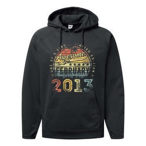 10th Birthday Gift Awesome Since February 2013 10 Year Old Performance Fleece Hoodie