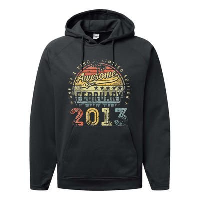 10th Birthday Gift Awesome Since February 2013 10 Year Old Performance Fleece Hoodie