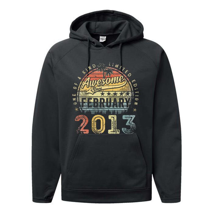 10th Birthday Gift Awesome Since February 2013 10 Year Old Performance Fleece Hoodie