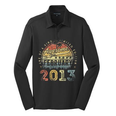 10th Birthday Gift Awesome Since February 2013 10 Year Old Silk Touch Performance Long Sleeve Polo