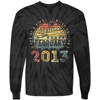 10th Birthday Gift Awesome Since February 2013 10 Year Old Tie-Dye Long Sleeve Shirt