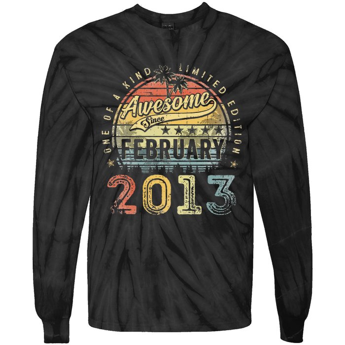 10th Birthday Gift Awesome Since February 2013 10 Year Old Tie-Dye Long Sleeve Shirt