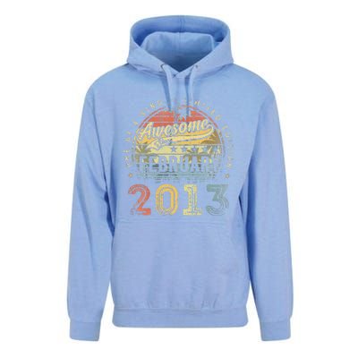 10th Birthday Gift Awesome Since February 2013 10 Year Old Unisex Surf Hoodie