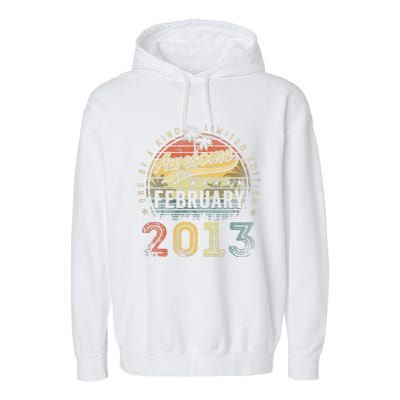 10th Birthday Gift Awesome Since February 2013 10 Year Old Garment-Dyed Fleece Hoodie