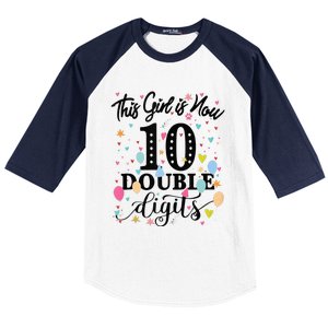 10th Birthday Gifts This Girl Is Now 10 Double Digits Baseball Sleeve Shirt