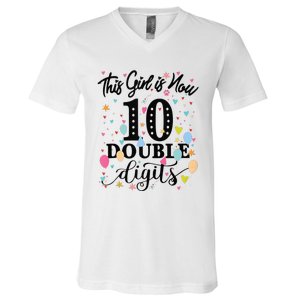 10th Birthday Gifts This Girl Is Now 10 Double Digits V-Neck T-Shirt