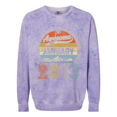 10th Birthday Gift Awesome Since January 2013 10 Year Old Colorblast Crewneck Sweatshirt