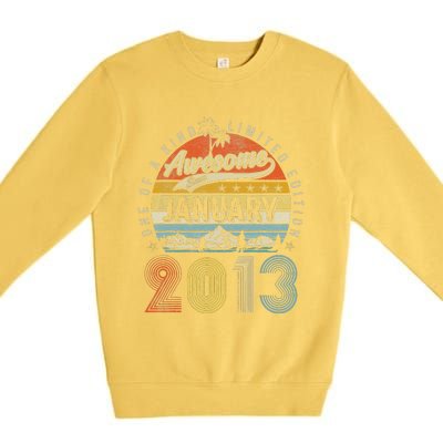 10th Birthday Gift Awesome Since January 2013 10 Year Old Premium Crewneck Sweatshirt