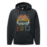 10th Birthday Gift Awesome Since January 2013 10 Year Old Performance Fleece Hoodie