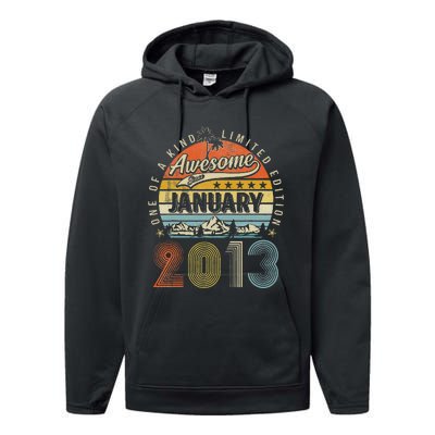 10th Birthday Gift Awesome Since January 2013 10 Year Old Performance Fleece Hoodie