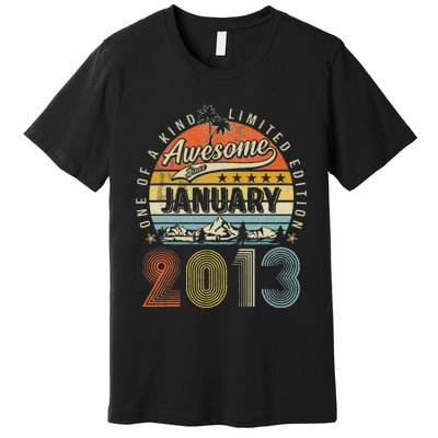 10th Birthday Gift Awesome Since January 2013 10 Year Old Premium T-Shirt