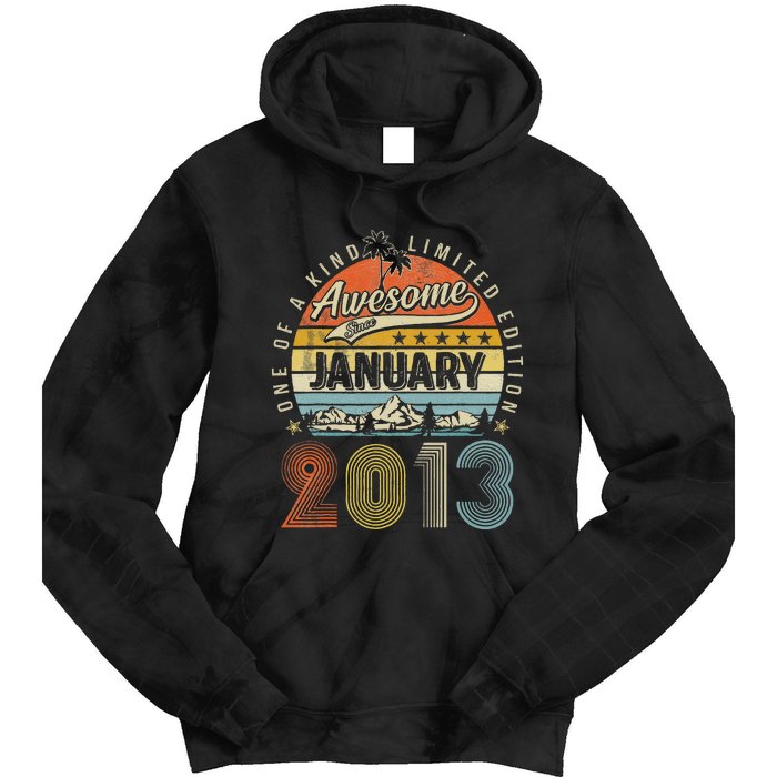 10th Birthday Gift Awesome Since January 2013 10 Year Old Tie Dye Hoodie