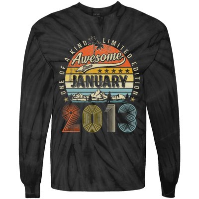 10th Birthday Gift Awesome Since January 2013 10 Year Old Tie-Dye Long Sleeve Shirt