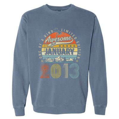 10th Birthday Gift Awesome Since January 2013 10 Year Old Garment-Dyed Sweatshirt