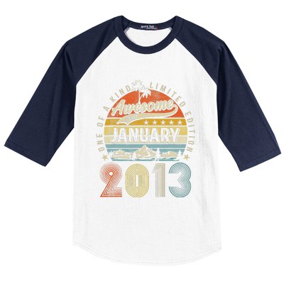 10th Birthday Gift Awesome Since January 2013 10 Year Old Baseball Sleeve Shirt