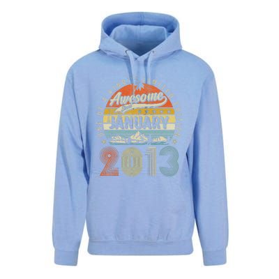 10th Birthday Gift Awesome Since January 2013 10 Year Old Unisex Surf Hoodie