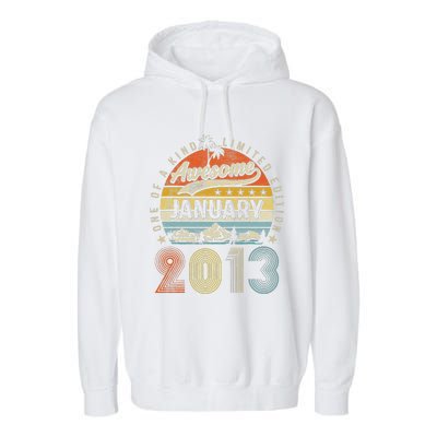 10th Birthday Gift Awesome Since January 2013 10 Year Old Garment-Dyed Fleece Hoodie