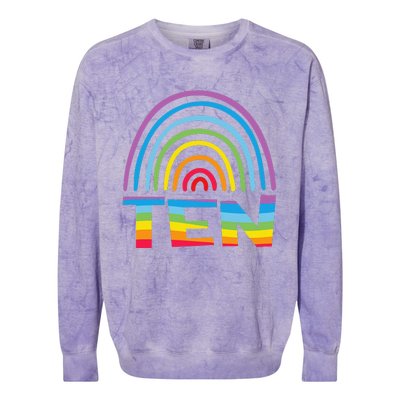 10th Birthday Gift Rainbow Fan 10 Years Olds 10 Bday Colorblast Crewneck Sweatshirt