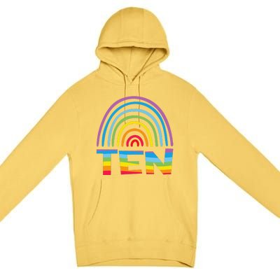 10th Birthday Gift Rainbow Fan 10 Years Olds 10 Bday Premium Pullover Hoodie