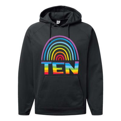 10th Birthday Gift Rainbow Fan 10 Years Olds 10 Bday Performance Fleece Hoodie