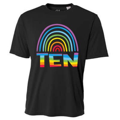 10th Birthday Gift Rainbow Fan 10 Years Olds 10 Bday Cooling Performance Crew T-Shirt