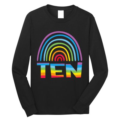 10th Birthday Gift Rainbow Fan 10 Years Olds 10 Bday Long Sleeve Shirt