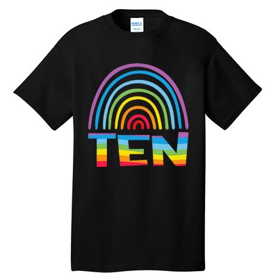 10th Birthday Gift Rainbow Fan 10 Years Olds 10 Bday Tall T-Shirt