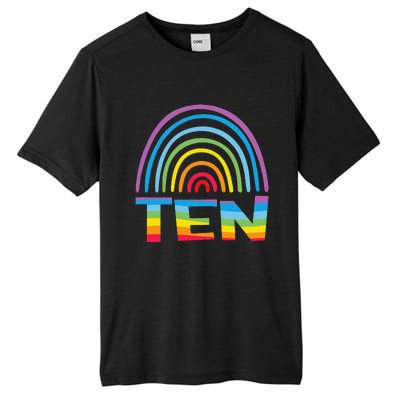 10th Birthday Gift Rainbow Fan 10 Years Olds 10 Bday Tall Fusion ChromaSoft Performance T-Shirt