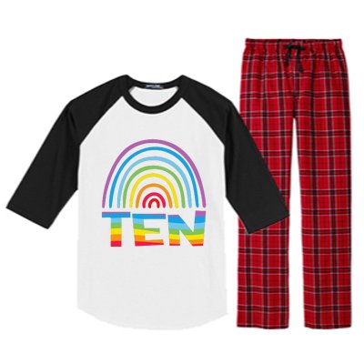 10th Birthday Gift Rainbow Fan 10 Years Olds 10 Bday Raglan Sleeve Pajama Set