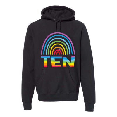 10th Birthday Gift Rainbow Fan 10 Years Olds 10 Bday Premium Hoodie