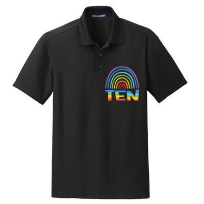 10th Birthday Gift Rainbow Fan 10 Years Olds 10 Bday Dry Zone Grid Polo