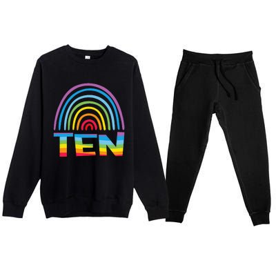 10th Birthday Gift Rainbow Fan 10 Years Olds 10 Bday Premium Crewneck Sweatsuit Set