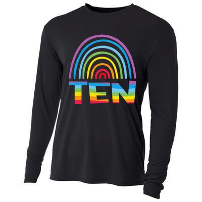 10th Birthday Gift Rainbow Fan 10 Years Olds 10 Bday Cooling Performance Long Sleeve Crew