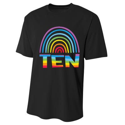 10th Birthday Gift Rainbow Fan 10 Years Olds 10 Bday Performance Sprint T-Shirt