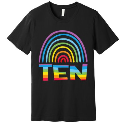 10th Birthday Gift Rainbow Fan 10 Years Olds 10 Bday Premium T-Shirt