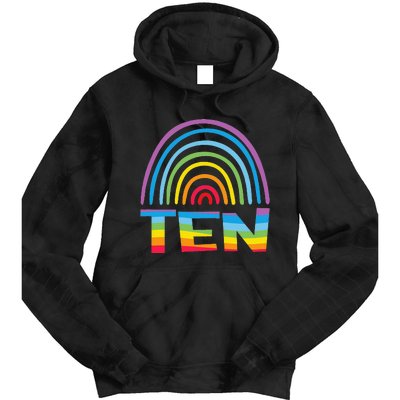 10th Birthday Gift Rainbow Fan 10 Years Olds 10 Bday Tie Dye Hoodie