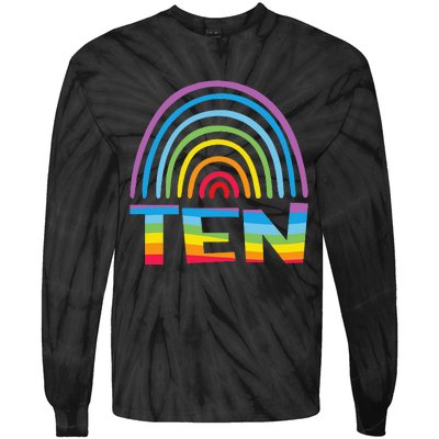 10th Birthday Gift Rainbow Fan 10 Years Olds 10 Bday Tie-Dye Long Sleeve Shirt