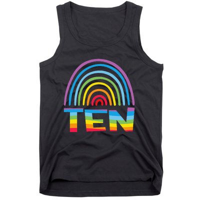 10th Birthday Gift Rainbow Fan 10 Years Olds 10 Bday Tank Top