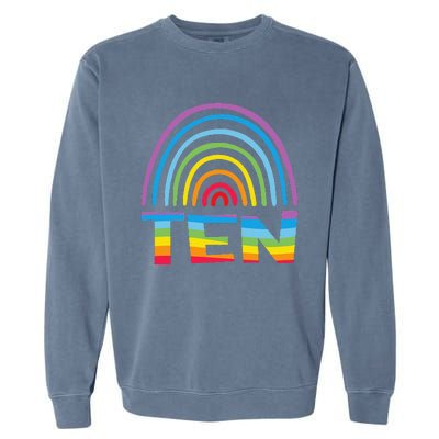 10th Birthday Gift Rainbow Fan 10 Years Olds 10 Bday Garment-Dyed Sweatshirt