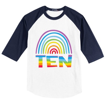 10th Birthday Gift Rainbow Fan 10 Years Olds 10 Bday Baseball Sleeve Shirt