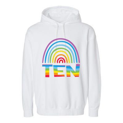 10th Birthday Gift Rainbow Fan 10 Years Olds 10 Bday Garment-Dyed Fleece Hoodie